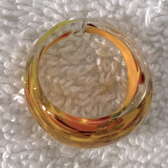 Vintage Art Glass Handmade Yellow Gold Orange Band Ring - Picture 9 of 12
